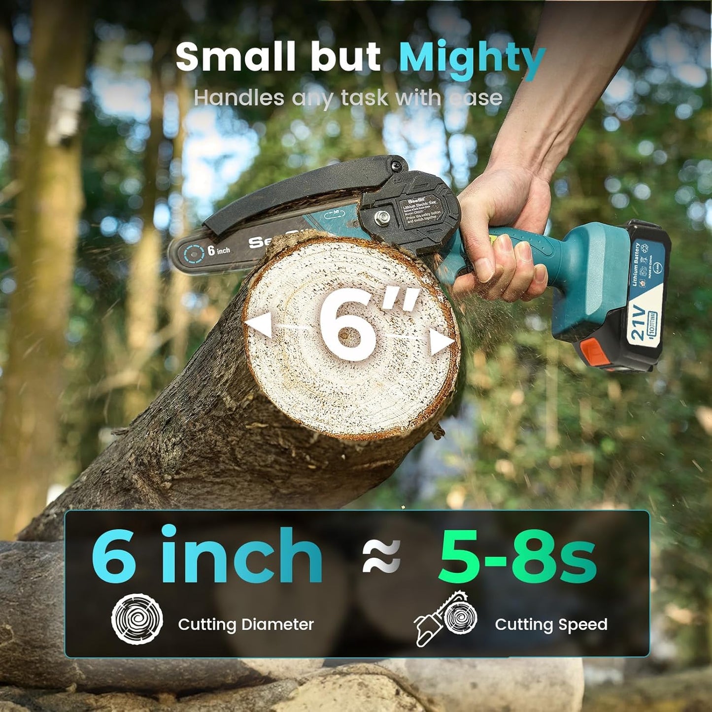 SEESII 6-Inch Mini Chainsaw Cordless – 800W Electric Chainsaw with 4.0Ah Battery – Lightweight Handheld Saw for Branch Cutting, Pruning & Gardening