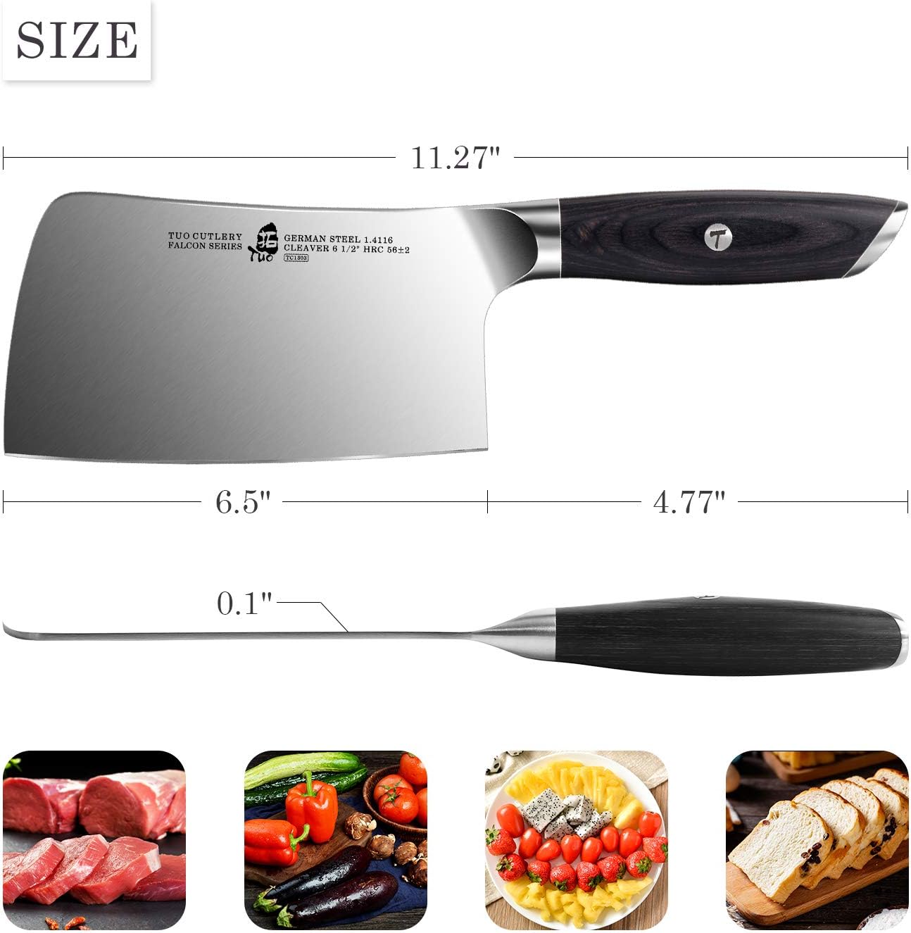 TUO Vegetable Meat Cleaver Knife - Cleaver Knife 6.5 inch Chopping Chopper Butcher Knife Chinese Cleaver - German HC Steel with Pakkawood Handle - Falcon Series with Gift Box