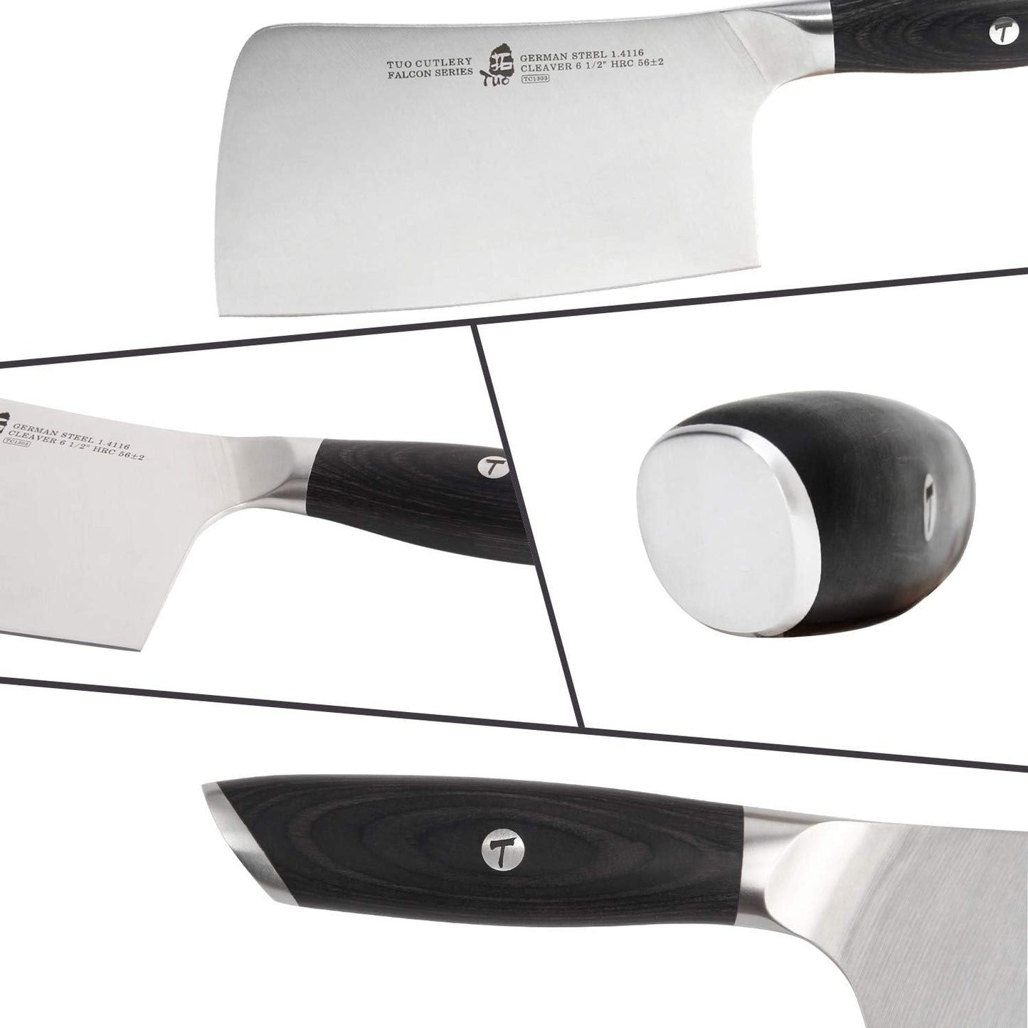 TUO Vegetable Meat Cleaver Knife - Cleaver Knife 6.5 inch Chopping Chopper Butcher Knife Chinese Cleaver - German HC Steel with Pakkawood Handle - Falcon Series with Gift Box