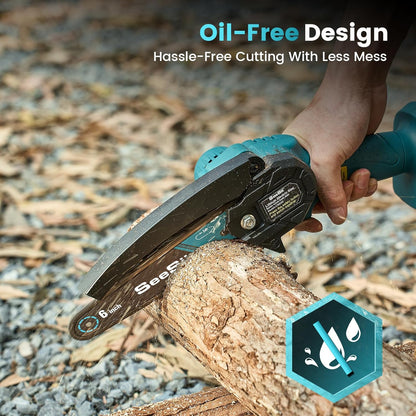 SEESII 6-Inch Mini Chainsaw Cordless – 800W Electric Chainsaw with 4.0Ah Battery – Lightweight Handheld Saw for Branch Cutting, Pruning & Gardening