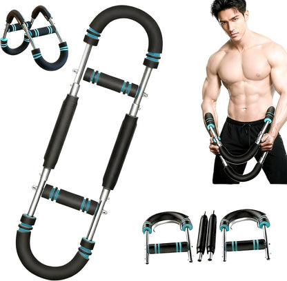 Twister Arm Trainer-Adjustable 40-110lb Arm & Chest Strengthener with 4 Detachable Springs, Portable Power Twister Bar for Home Gym, Men & Women- Full Upper Body Workout & Muscle Builder