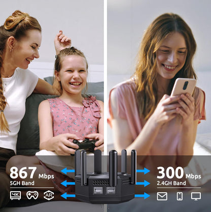 1200Mbps Dual Band (5GHz/2.4GHz) WiFi Extender Signal Booster,WiFi Repeater Covers Up to 12880Sq.ft and 60 Devices,Internet Booster with Ethernet Port for Home Wireless (Black)