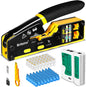 Brileine RJ45 Crimping Tool Pass Through Kit Ethernet Crimper Cat5 Cat5e Cat6 Crimping Tool for RJ11/12 6P/8P with Network LAN Cable Tester, 50PCS CAT6 Connectors, 50PCS Boots, Mini Cable Stripper