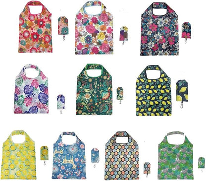 10 Pack Reusable Shopping Grocery Bags Foldable Washable Fashion Shopping Bags, Portable Eco-friendly Tote Bags, featuring 10 patterns and prints, Heavy Duty Tote,for Supermarket Going Out