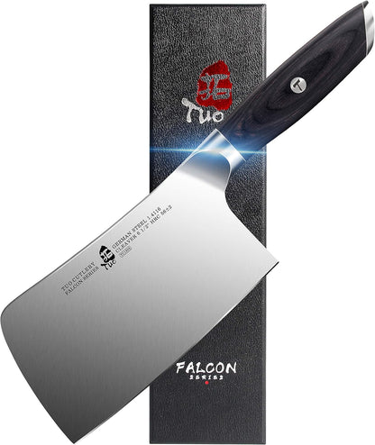 TUO Vegetable Meat Cleaver Knife - Cleaver Knife 6.5 inch Chopping Chopper Butcher Knife Chinese Cleaver - German HC Steel with Pakkawood Handle - Falcon Series with Gift Box