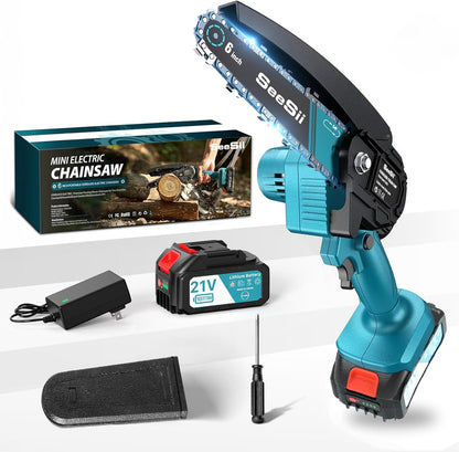 SEESII 6-Inch Mini Chainsaw Cordless – 800W Electric Chainsaw with 4.0Ah Battery – Lightweight Handheld Saw for Branch Cutting, Pruning & Gardening