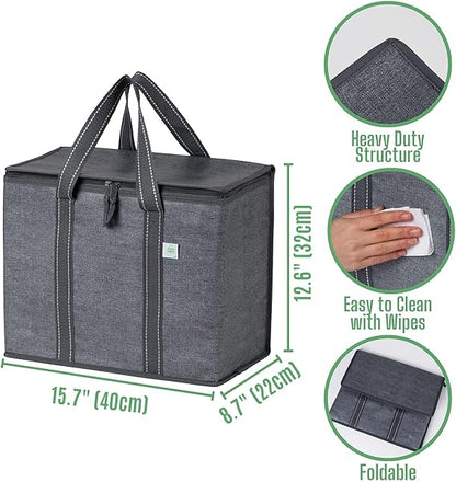 VENO 2 Pack Cooler Bag and Insulated Grocery Bags for Food Delivery, Collapsible Cooler Reusable Shopping Bags for Groceries with Hard Bottom, Zippered, Foldable, Heavy-Duty