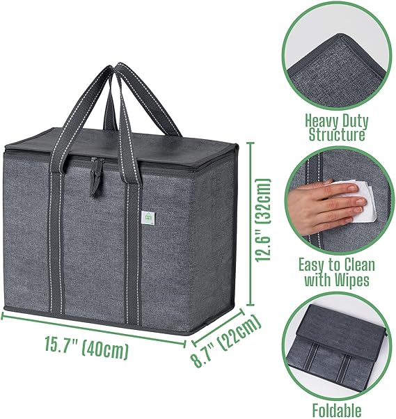 VENO 2 Pack Cooler Bag and Insulated Grocery Bags for Food Delivery, Collapsible Cooler Reusable Shopping Bags for Groceries with Hard Bottom, Zippered, Foldable, Heavy-Duty