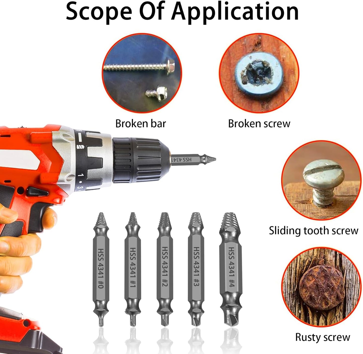HSS Damaged Screw Extractor Set, 5-Piece Drill Bit Kit for Removing Stripped Screws, Bolts, and Nuts, Grey - PuriLite