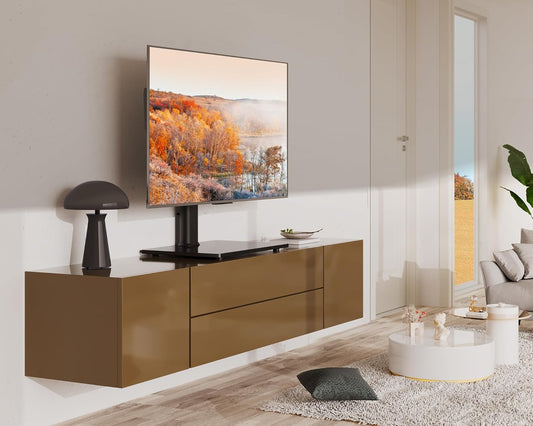 FITUEYES Swivel TV Stand Supports 32-65 inch TV, TV Table Stand with 80 Degree Swivel Mount, Height Adjustable,Universal TV Mount Stand with Tempered Glass Base,Max VESA 600x400mm,Holds up to 88lbs - PuriLite