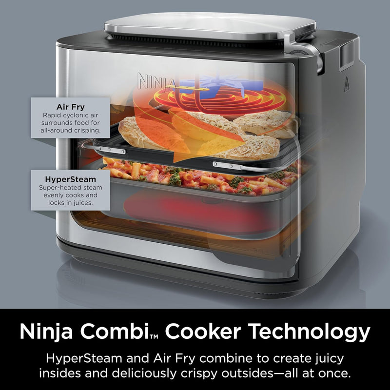 Ninja Combi All-in-One Multicooker, Oven, & Air Fryer, 14-in-1 Functions, Combi Cooker + Air Fry, Bake, Roast, Slow Cook and More, 3 Accessories, Stainless Steel, SFP701C (Canadian Version)