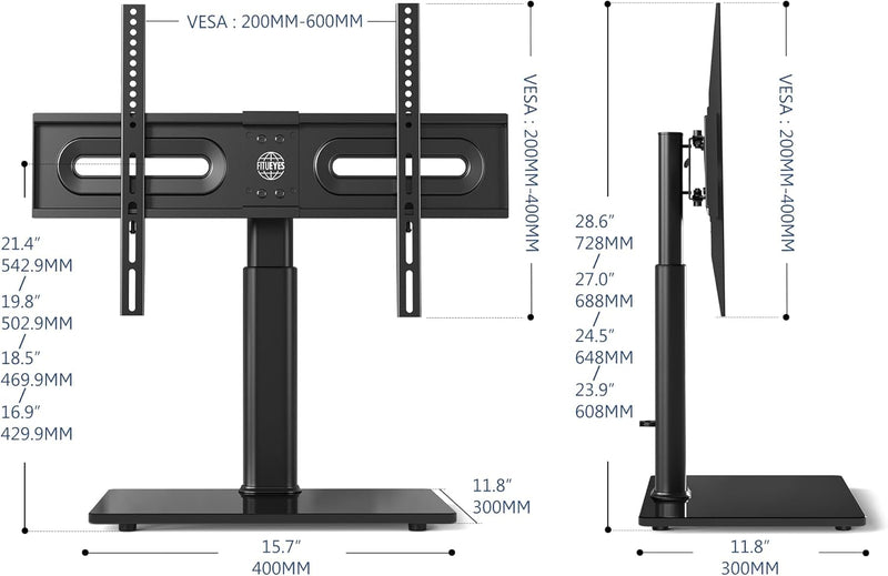 FITUEYES Swivel TV Stand Supports 32-65 inch TV, TV Table Stand with 80 Degree Swivel Mount, Height Adjustable,Universal TV Mount Stand with Tempered Glass Base,Max VESA 600x400mm,Holds up to 88lbs