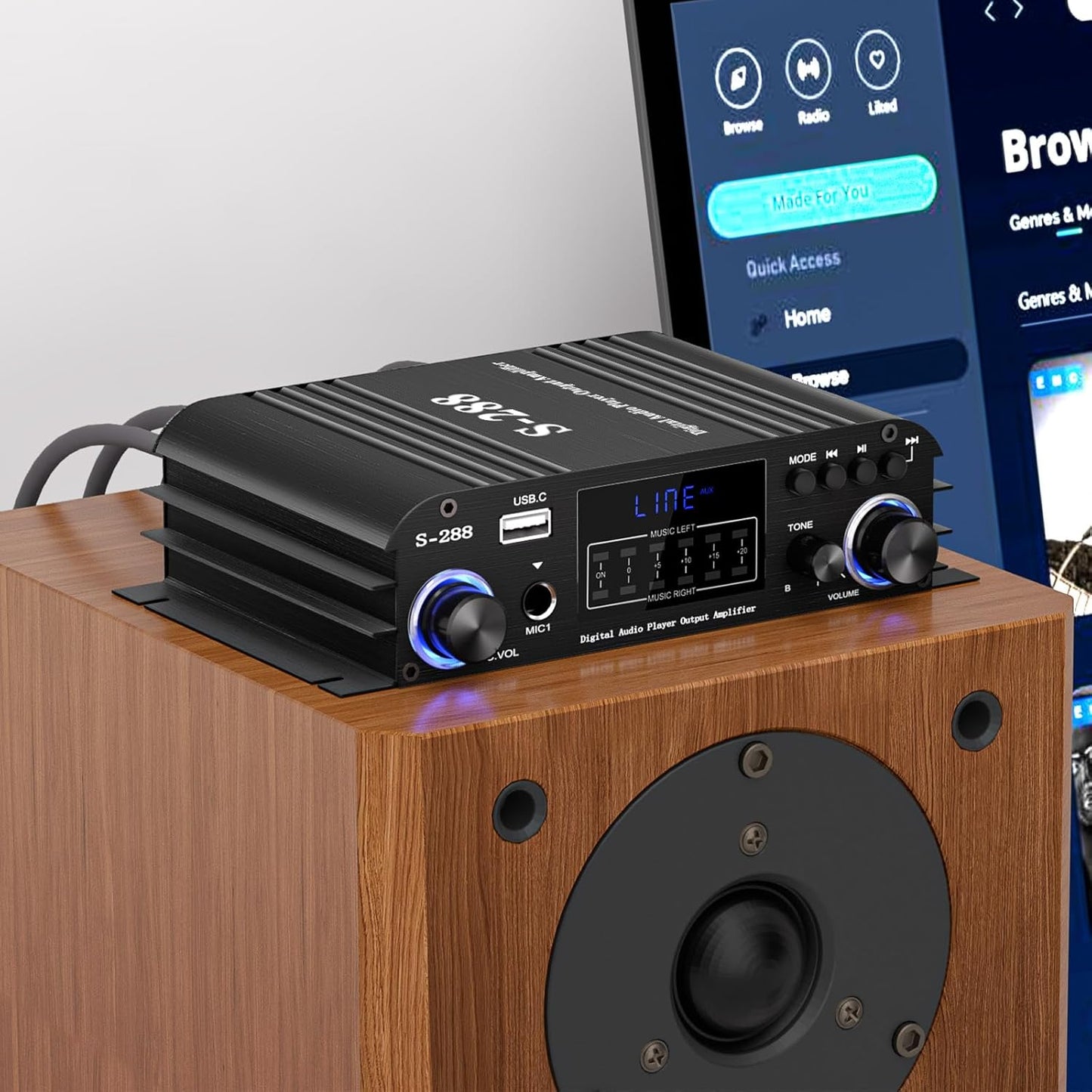 Facmogu S-288 4 CH Bluetooth 5.0 Home Audio Amplifier, RMS 45Wx4, Max 600W HiFi Stereo Power Amplifier USB, SD, FM Class D Speaker Amp for Home Theater Karaoke, with Power Adapter & Remote Control