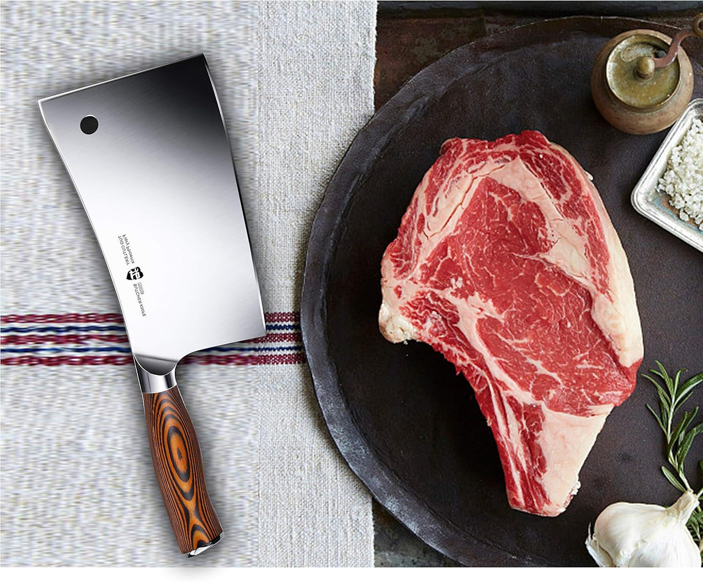 TUO Chopping Knife, 7 inch Heavy Duty Meat Cleaver, German X50Cr15MoV Stainless Steel with Eye-catching Egrgonomic Pakkawood Handle, Razor Sharp Stain Rust Resistant, Fiery Series