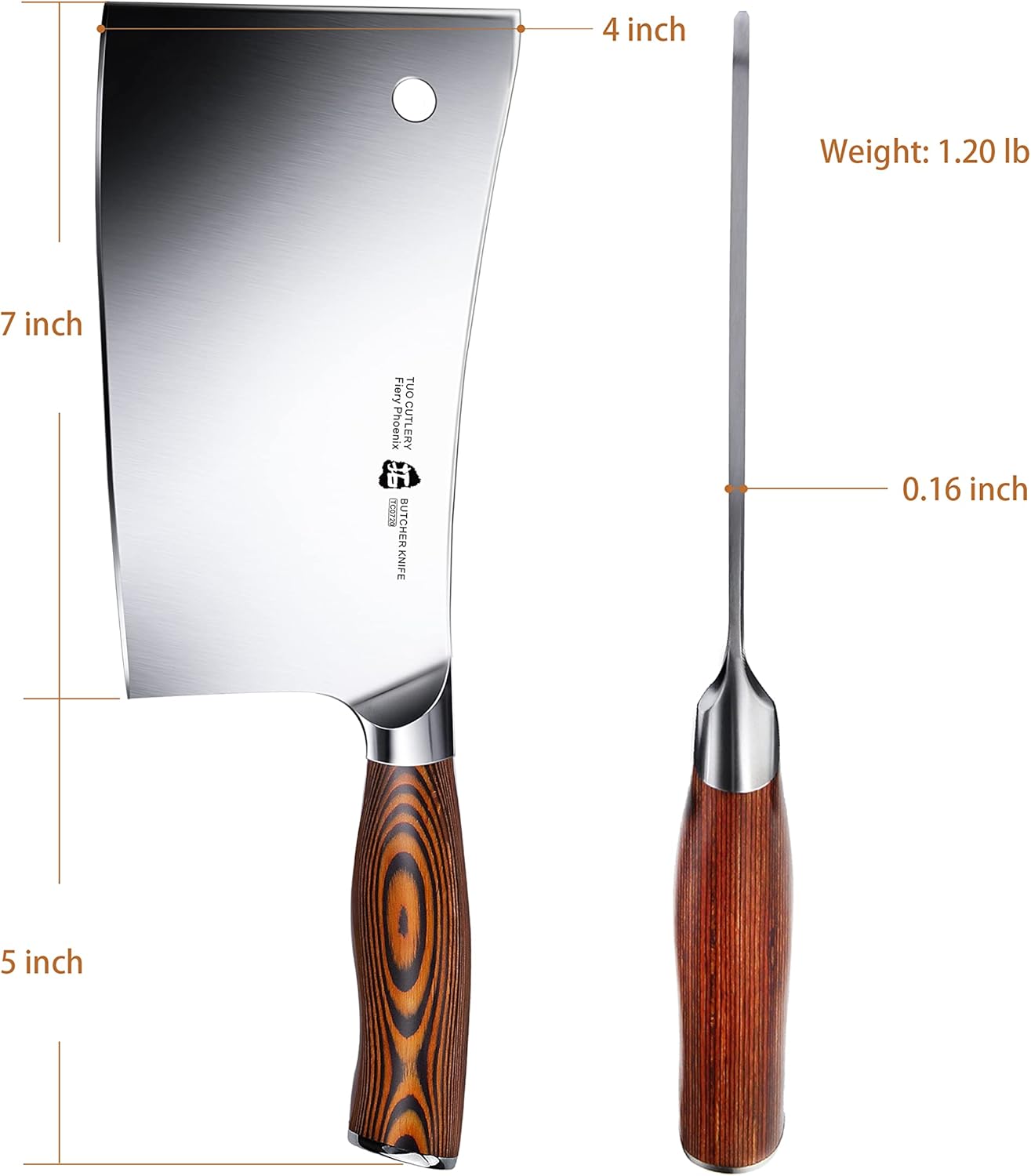 TUO Chopping Knife, 7 inch Heavy Duty Meat Cleaver, German X50Cr15MoV Stainless Steel with Eye-catching Egrgonomic Pakkawood Handle, Razor Sharp Stain Rust Resistant, Fiery Series