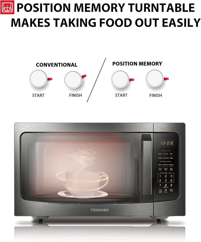 TOSHIBA ML-EM45P(BS) Countertop Microwave Oven with Smart Sensor and Position Memory Turntable, Memory Function, 1.6 Cu.ft with 13.6 inch Removable Turntable, Black Stainless Steel, 1200W