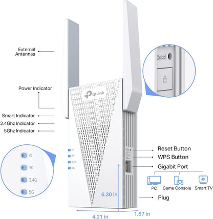 TP-Link AX3000 WiFi 6 Range Extender WiFi Booster (RE715X) – Dual-Band up to 3 Gbps, EasyMesh Compatible, OneMesh, Gigabit Port, Smart Signal Indicator, WPS Setup, WPA3 Security