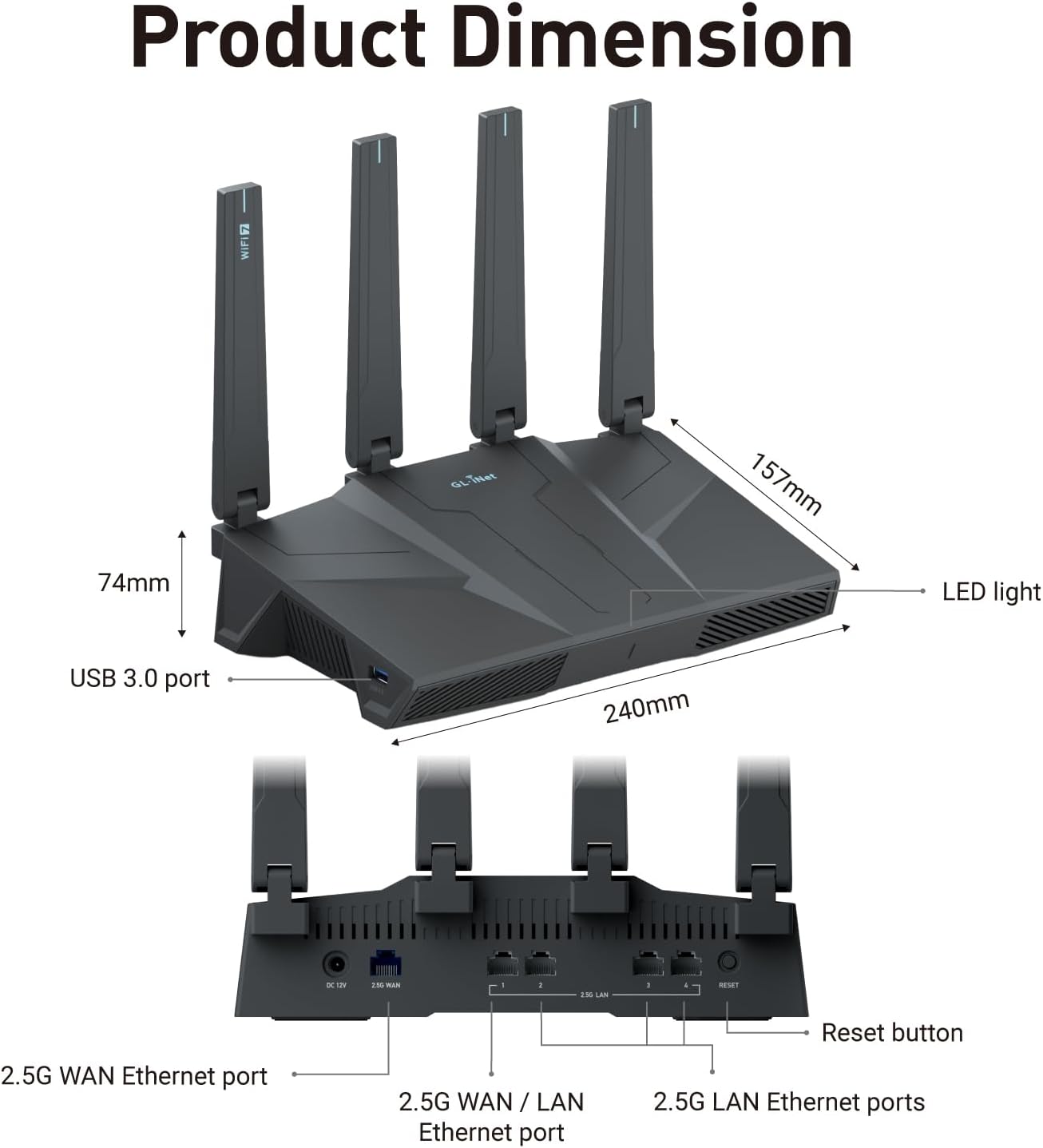 GL.iNet GL-BE6500 (Flint 3e) WiFi 7 Router, High-Speed WiFi Router for Wireless Internet w/VPN, 5 x 2.5G Ethernet Port for Fiber Optic Modem, Long Range Large Home, Business & Gaming Computer Routers | High-Speed Router