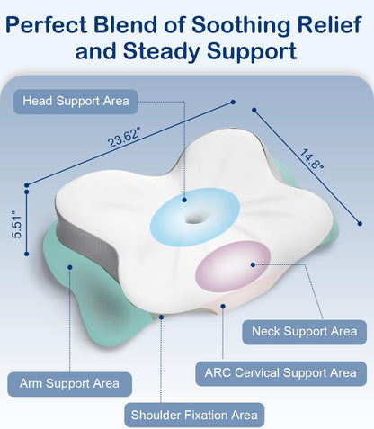 Cervical Neck Pillow, Ergonomic Memory Foam Pillows for Neck Pain Relief with Breathable Pillowcase, Contour Neck Support Pillow for Side Back Stomach Sleepers White