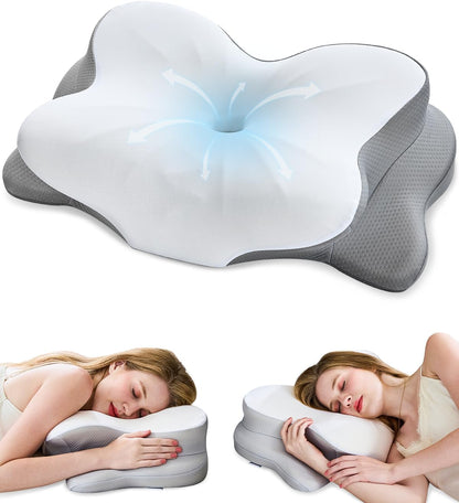 Cervical Neck Pillow, Ergonomic Memory Foam Pillows for Neck Pain Relief with Breathable Pillowcase, Contour Neck Support Pillow for Side Back Stomach Sleepers White