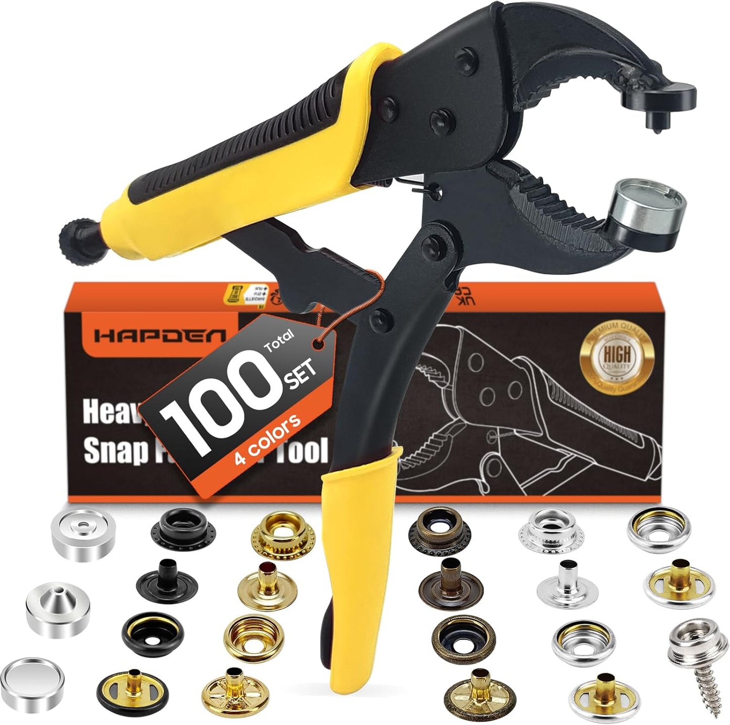 Heavy Duty Snap Fastener Tool Adjustable Snap Setter Tool Includes 100 Sets 15mm Snaps for Boat Cover, Replacing Metal Snaps, Repairing Boat Covers, Canvas, Sewing, Tarps