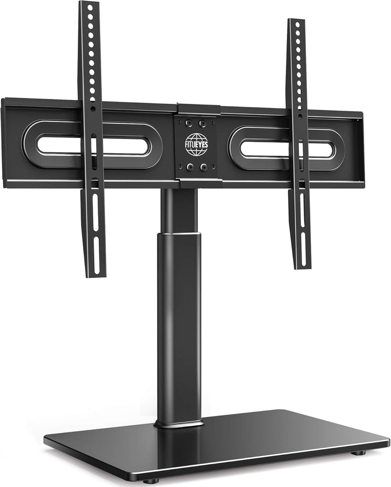 FITUEYES Swivel TV Stand Supports 32-65 inch TV, TV Table Stand with 80 Degree Swivel Mount, Height Adjustable,Universal TV Mount Stand with Tempered Glass Base,Max VESA 600x400mm,Holds up to 88lbs