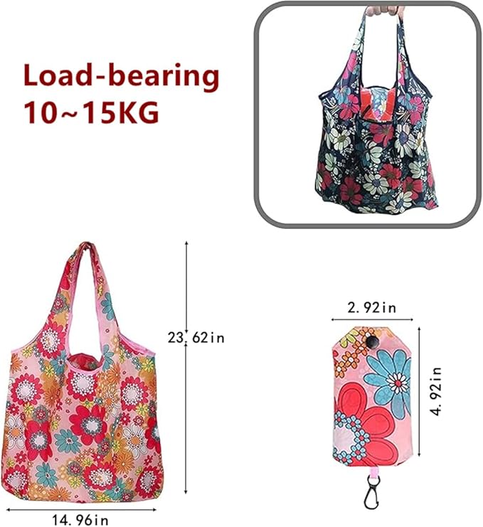 10 Pack Reusable Shopping Grocery Bags Foldable Washable Fashion Shopping Bags, Portable Eco-friendly Tote Bags, featuring 10 patterns and prints, Heavy Duty Tote,for Supermarket Going Out