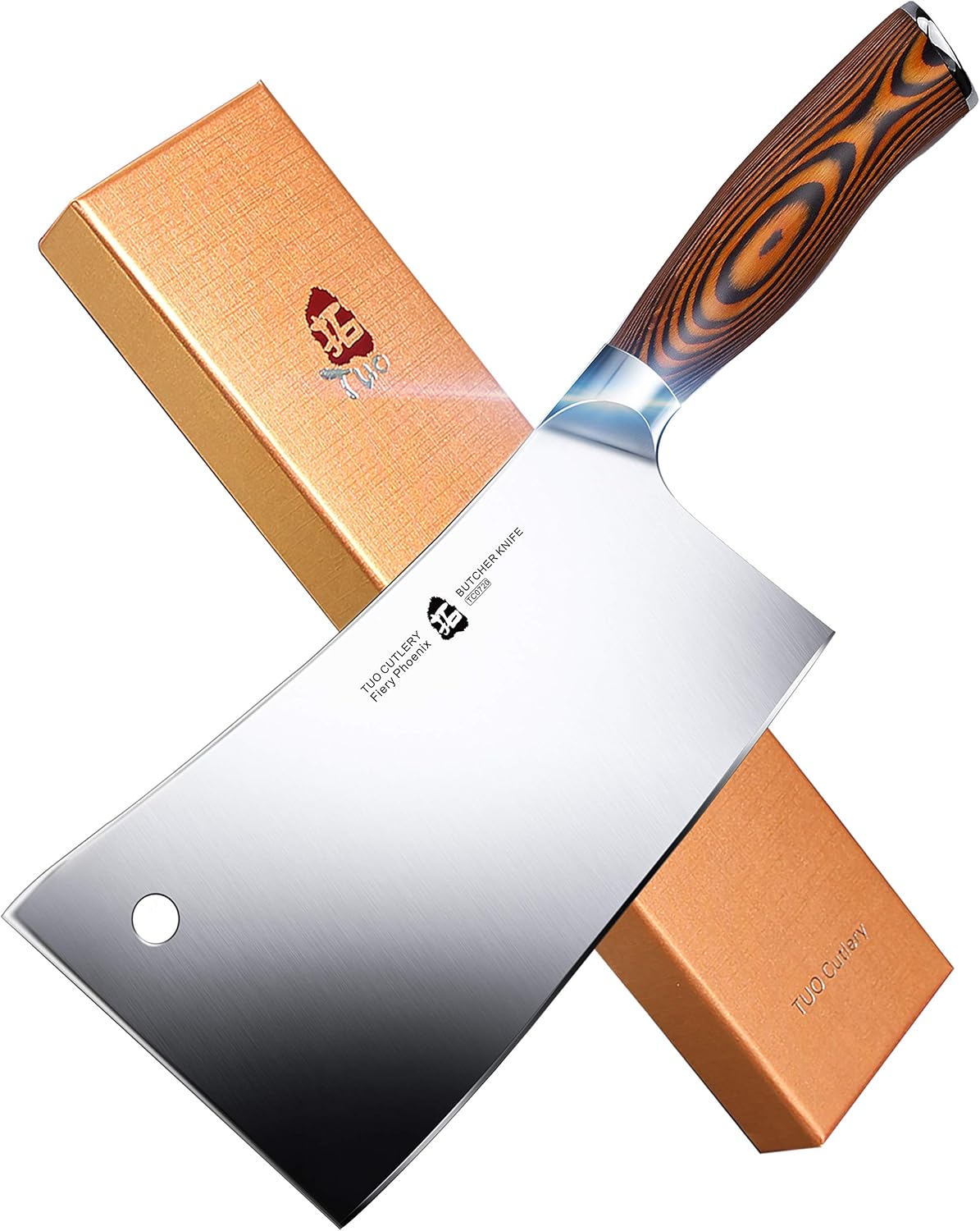 TUO Chopping Knife, 7 inch Heavy Duty Meat Cleaver, German X50Cr15MoV Stainless Steel with Eye-catching Egrgonomic Pakkawood Handle, Razor Sharp Stain Rust Resistant, Fiery Series