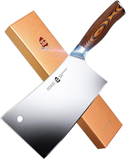 TUO Chopping Knife, 7 inch Heavy Duty Meat Cleaver, German X50Cr15MoV Stainless Steel with Eye-catching Egrgonomic Pakkawood Handle, Razor Sharp Stain Rust Resistant, Fiery Series