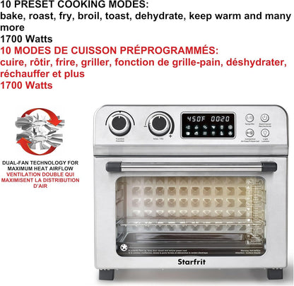 Starfrit Air Fryer Convection Oven - XL for 12" Pizza - Baking Pan & Air Fryer Basket - 10 Preset Modes - 1700W