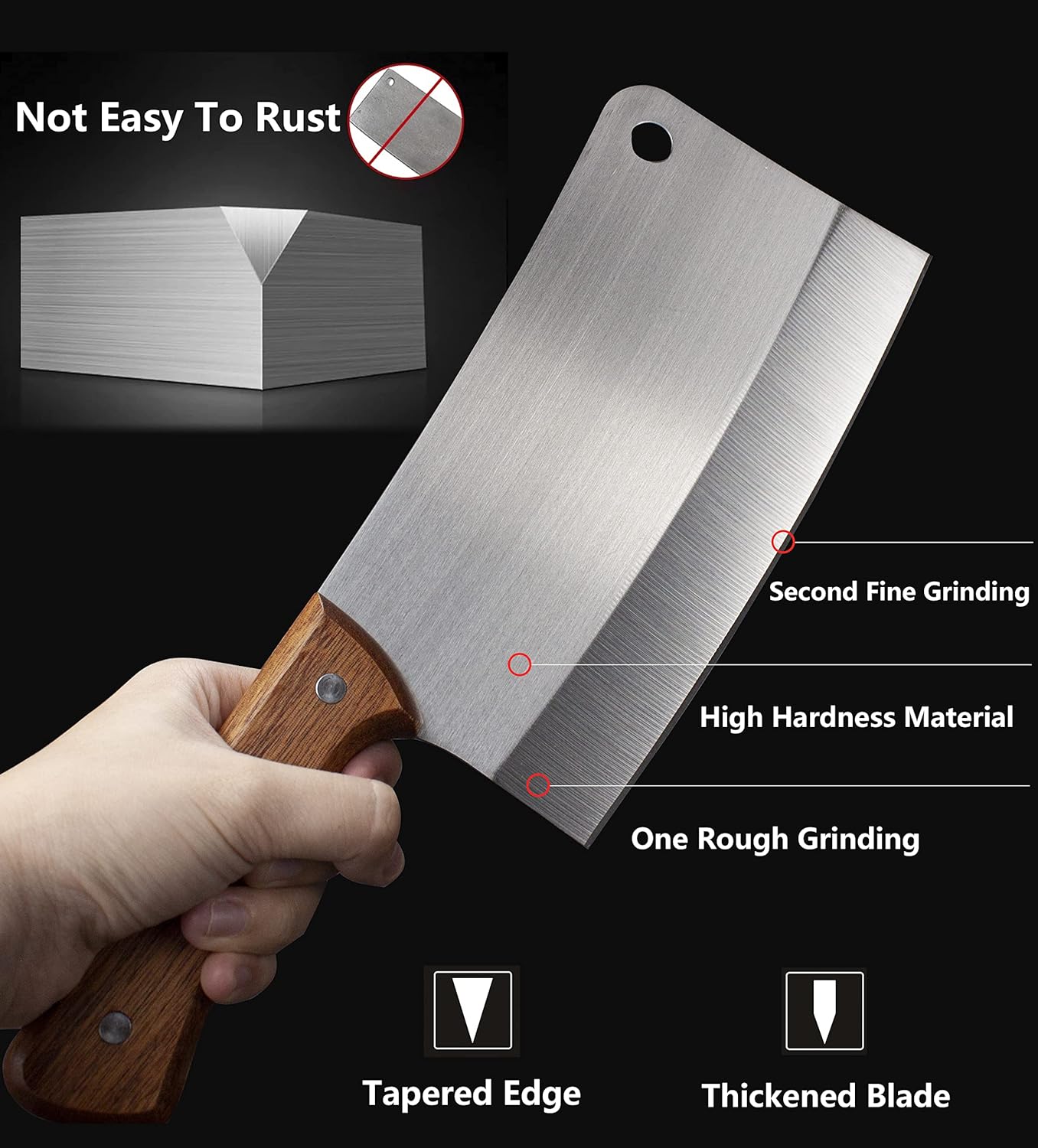 Meat Cleaver - 7'' Heavy Duty Butcher Knife Meat Chopper Bone Cutting Knife - High Carbon German Stainless Steel - Pearwood Handle for Home Kitchen and Restaurant - ZENG JIA DAO
