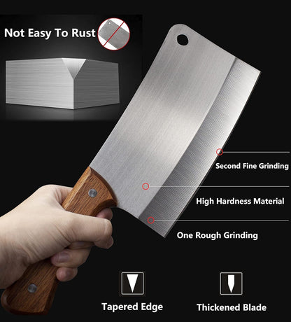Meat Cleaver - 7'' Heavy Duty Butcher Knife Meat Chopper Bone Cutting Knife - High Carbon German Stainless Steel - Pearwood Handle for Home Kitchen and Restaurant - ZENG JIA DAO