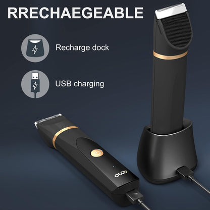 OLOV Electric Groin Hair Trimmer for Men – Waterproof Body & Nose Hair Trimmer with Ceramic Blades – Rechargeable Male Grooming Razor