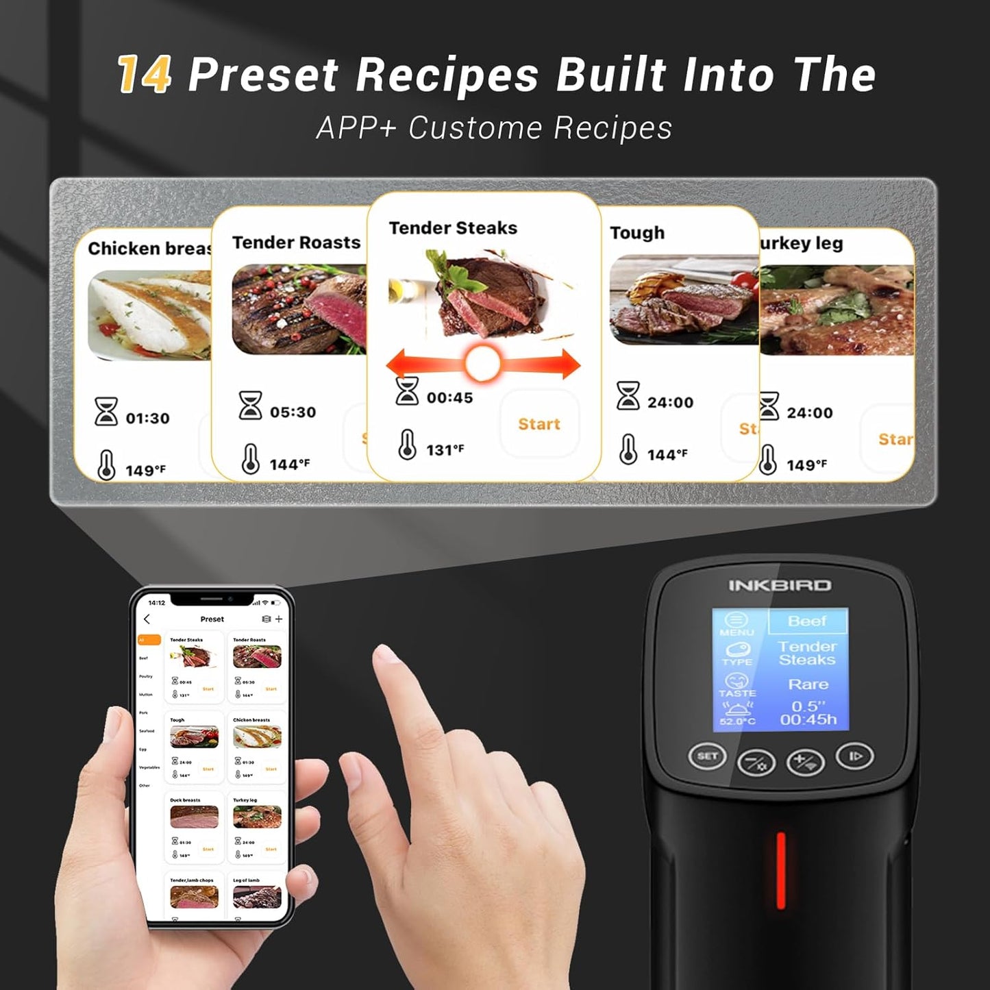 INKBIRD WiFi Sous Vide Cooker Machine ISV-100W, 1000 Watts Power Sous Vide Cooker, Accurate Temperature Time Control with Fast-Heating, Smart Wireless Immersion Circulator 14 Preset Recipes on APP
