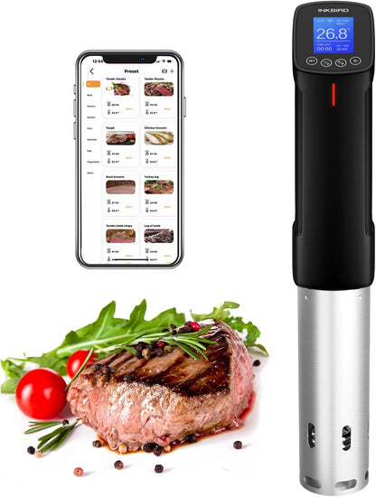 INKBIRD WiFi Sous Vide Cooker Machine ISV-100W, 1000 Watts Power Sous Vide Cooker, Accurate Temperature Time Control with Fast-Heating, Smart Wireless Immersion Circulator 14 Preset Recipes on APP