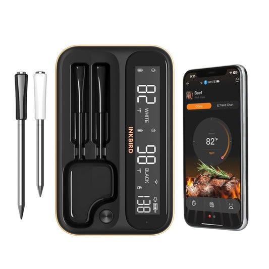 INKBIRD 5GHz & 2.4GHz WiFi Wireless Meat Thermometer with Long and Short Meat Probe Combo,Smart Bluetooth Food Thermometer with Backlit LCD-Enhanced Booster for Cooking, Grilling, Smoking, BBQ