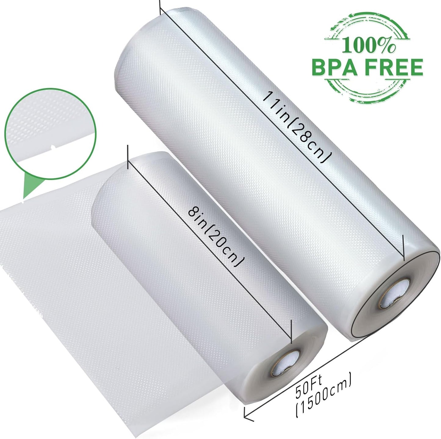 KitchenBoss Vacuum Sealer Bags Rolls: 100FT in Total 8'' x 50'+11'' x 50' Sac Sous Vide for Food Saver, BPA Free, Commercial Grade Food Vac Seal Roll(8'' x 50'+11'' x 50')