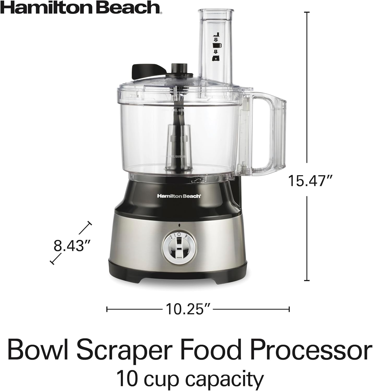 Hamilton Beach Food Processor & Vegetable Chopper for Slicing, Shredding, Mincing, and Puree, 10 Cups + Easy Clean Bowl Scraper, Black and Stainless Steel (70730C)