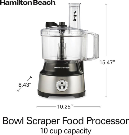 Hamilton Beach Food Processor & Vegetable Chopper for Slicing, Shredding, Mincing, and Puree, 10 Cups + Easy Clean Bowl Scraper, Black and Stainless Steel (70730C)