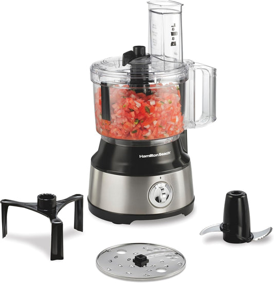 Hamilton Beach Food Processor & Vegetable Chopper for Slicing, Shredding, Mincing, and Puree, 10 Cups + Easy Clean Bowl Scraper, Black and Stainless Steel (70730C)