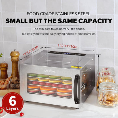 6 Trays Food Dehydrator, All Stainless Steel Dehydrator Raw Food & Jerky Fruit,400W Preserve Food Nutrition Professional Household Vegetable Dryer, with 0-24 Hours Digital Timer