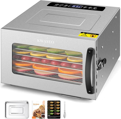 6 Trays Food Dehydrator, All Stainless Steel Dehydrator Raw Food & Jerky Fruit,400W Preserve Food Nutrition Professional Household Vegetable Dryer, with 0-24 Hours Digital Timer