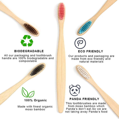 SWKJ Bamboo Toothbrushes with Soft Bristles,10 Pcs Organic Natural Adult Kids Bamboo Soft Toothbrush, Eco-Friendly and Plastic Free Packaging for Family, Travel(Multicolor)