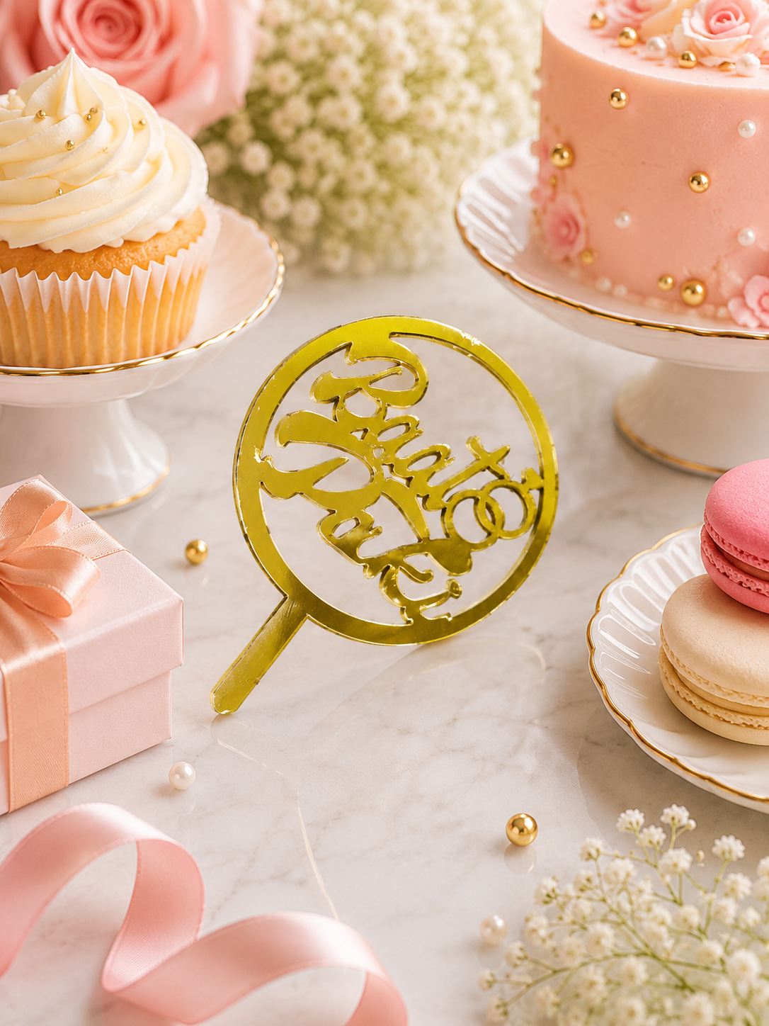 Acrylic Sweet Toppers 10pcs Pack Happy Birthday, Nikah Mubarak, Baat Paki Cake & Cupcake Decoration