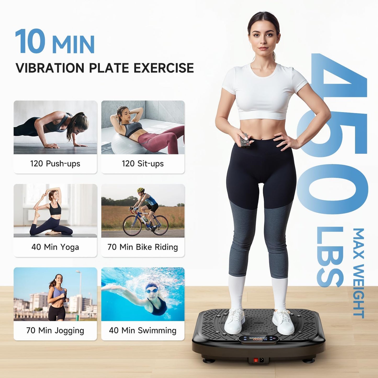Vibration Plate Exercise Machine – 199-Speed Adjustable Vibration Platform with Bluetooth, LED Display & Resistance Bands – 450 lb Capacity