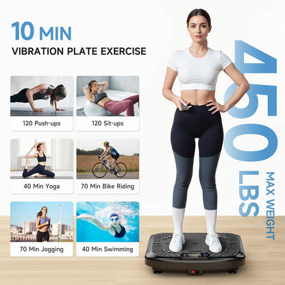 Vibration Plate Exercise Machine – 199-Speed Adjustable Vibration Platform with Bluetooth, LED Display & Resistance Bands – 450 lb Capacity