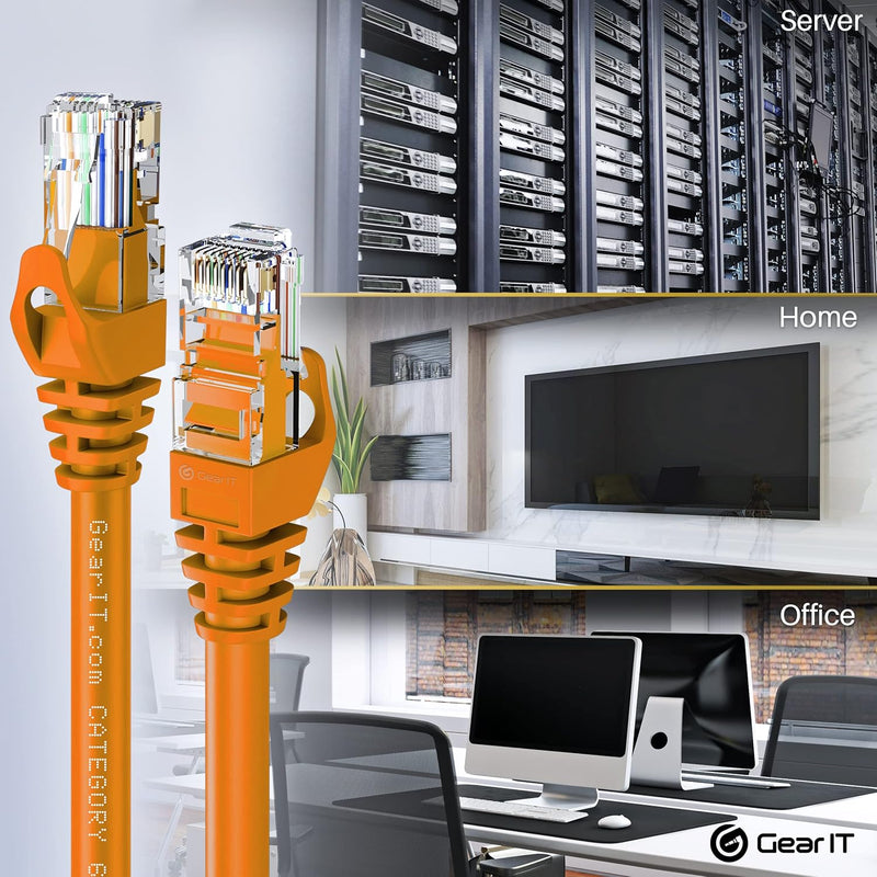 GearIT 20-Pack Cat6 Patch Cable 0.5 Foot / 6 Inches Cat 6 Ethernet Cable Snagless Flexible Soft Tab - Preimum Series - Orange