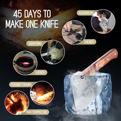 Dream Reach Meat Cleaver Knife Heavy Duty Bone Chopper High Carbon Steel Butcher Axe Bone Cutting Knife Hand Forged Butcher Knife for Kitchen Outdoor BBQ