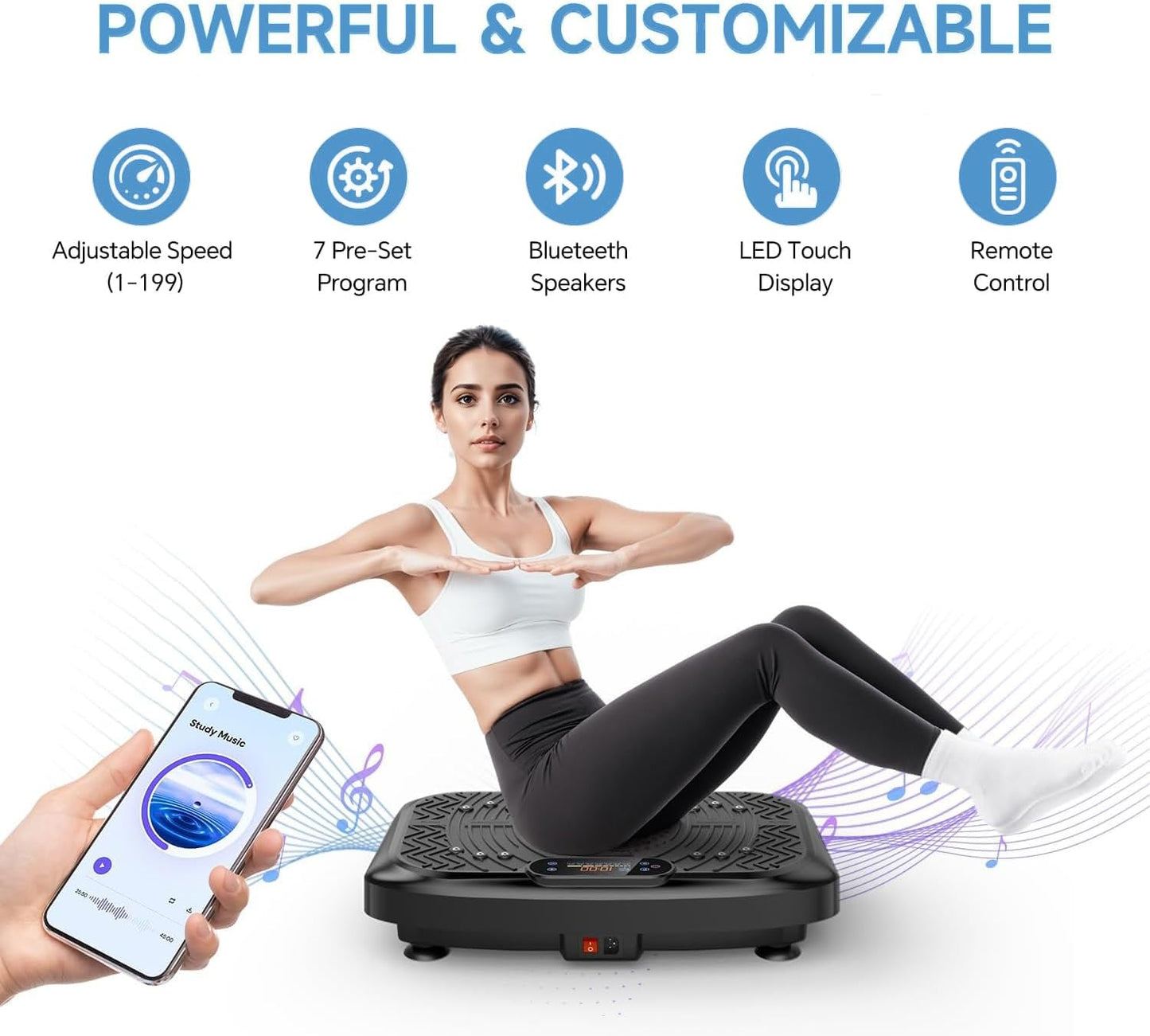 Vibration Plate Exercise Machine – 199-Speed Adjustable Vibration Platform with Bluetooth, LED Display & Resistance Bands – 450 lb Capacity