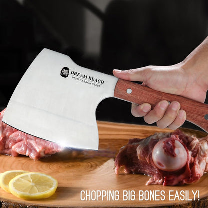 Dream Reach Meat Cleaver Knife Heavy Duty Bone Chopper High Carbon Steel Butcher Axe Bone Cutting Knife Hand Forged Butcher Knife for Kitchen Outdoor BBQ